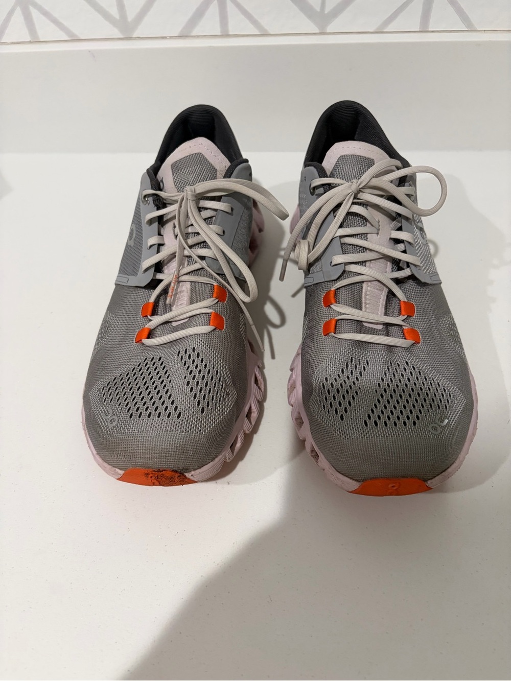 Gray and Pink On Cloud X Size 10 Sneakers with Orange Accents